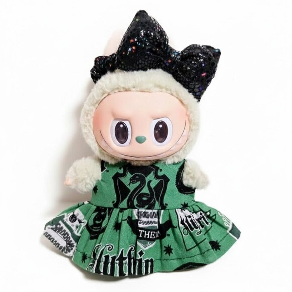 Labubu Harry Potter Slytherin Dress with Snake Metallic Print Bow Outfit